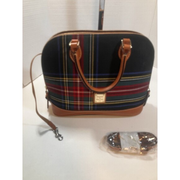 Dooney & Bourke Medium Double Zip Black Tartan Plaid Hand Bag Purse With Strap - Picture 4 of 16